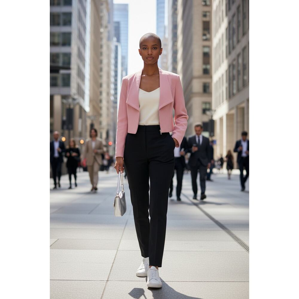 NWT Bebe Pink Cropped Blazer Sz 12 Open Front Lined Jacket MSRP $159